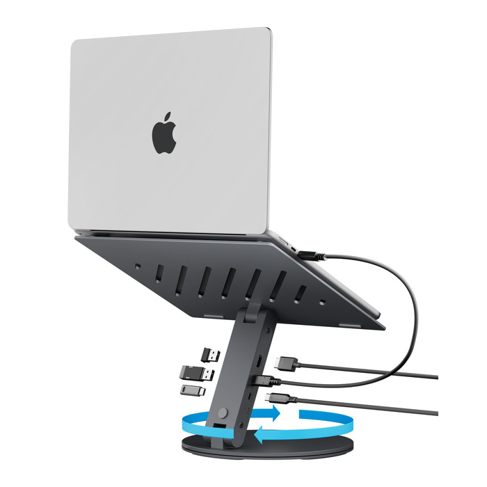 В-1 Підставка для ноутбука з док-станцією (в комплекті кабель USB-C USB-C). Ергономічна, з портами USB-A/C та HDMI 4K 60Hz для MacBook, iPad Pro, Air, Neo A16, M2, M3, M4, M5 та ноутбуків до 15,6, 6-