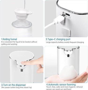 Автоматичний настінний дозатор мила AIBISTAR, індуктивний безконтактний дозатор рідини на 400 мл, регульований перемикач на 4 пере