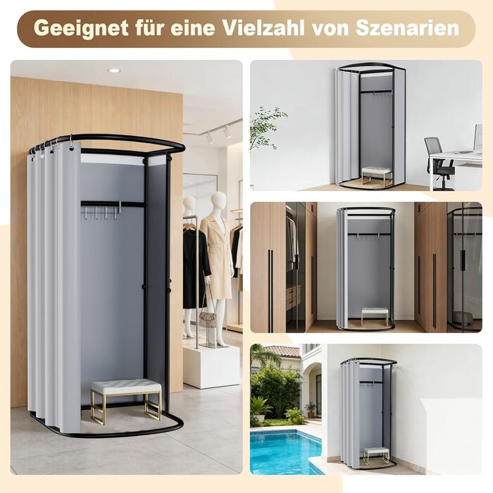 Окремостояча роздягальня, U-подібна, з рухомою рейкою, підлогова переносна ширма для затінення, залізний кронштейн для вушок для роздягальні, для офісу, торгового центру, сірий