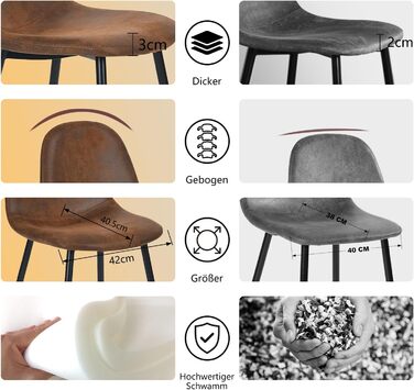 Обідні стільці MEUBLE COSY, комплект з 4 шт. , вінтажні кухонні стільці, м&39які стільці для вітальні, ретро-крісло зі спинкою, замшеве сидіння, металеві ніжки, коричневий колір