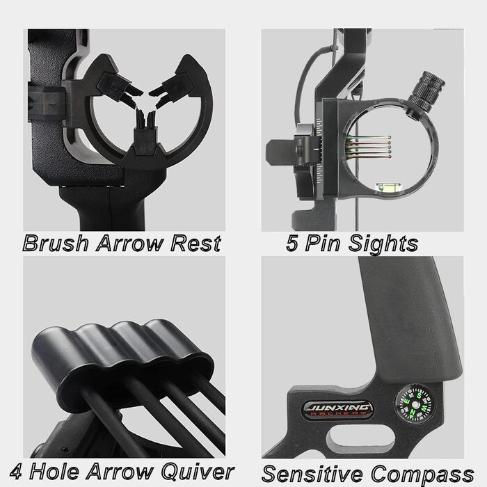 Набір мисливського складеного лука 20–70 lb для дорослих – регульований лук з повним комплектом аксесуарів для полювання, риболовлі, тренувань та стрільби по мішенях, для лівшів, чорний