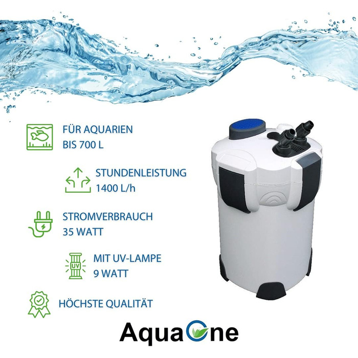 Зовнішній фільтр для акваріума AquaOne HW-303B 1400 л/год I Високоякісний фільтр з 9-ватною УФ-лампою для акваріумів об&39ємом до 700 літрів I Насос з фільтрувальним матеріалом для прісноводних та морських акваріумів