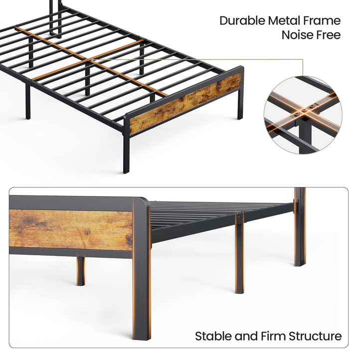 Каркас ліжка Bealife з металевою рейковою основою, односпальне ліжко з лляним покривалом, ліжко з м&39яким узголів&39ям та місцем для зберігання речей (120 x 200 см, темно-сірий колір)