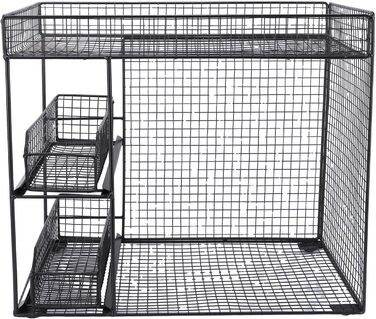 Мобільний візок для зберігання Aramox на 3 рівні з висувними шухлядами, міцний металевий кухонний візок на колесах для організації офісу, вітальні, гаража (чорний)