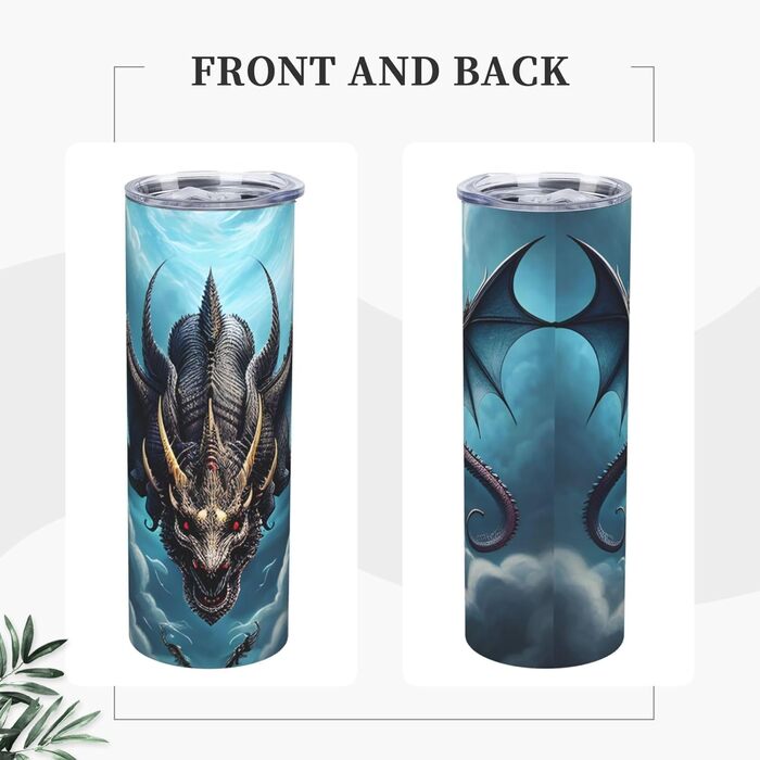 Кружка з прямою трубочкою, дизайн летючий дракон, принт, підходить для кемпінгу, офісу та дому, 590 мл