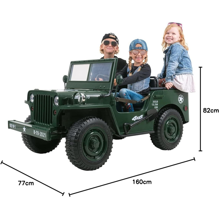 Дитячий електромобіль Jeep UTV Willys 2.4 Ghz Пульт дистанційного керування - 12 Вольт 14 Ач Акумулятор - 4 x 12 Вольт 45 Вт Двигу