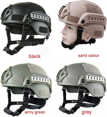 Тактичний шолом у стилі MICH2000, легкий тактичний шолом, захисна тактична версія шолома з кріпленням LVN та боковими рейками, захисний шолом у військовому стилі для страйкболу, пейнтболу, тактичного військового стилю (чорний)