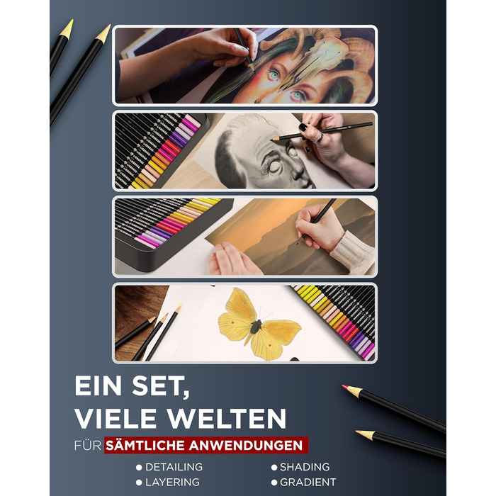 Набір кольорових олівців преміум-класу в металевій коробці 72 кольори Високопігментовані кольорові олівці Стійкі до розривів, плавне нанесення кольору Розмальовки для дорослих, дітей та художників (металева коробка)