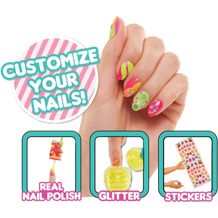 Сюрприз OMG Sweet Nails Fruit Shop Pinky Pops 15 сюрпризів, включаючи справжній лак для нігтів, накладні нігті, наклейки, блискітк