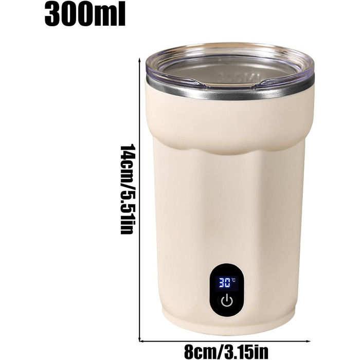 Кавова чашка Generico з автоматичним помішуванням, 300 мл, нержавіюча сталь, багаторазова, з кришкою, для напоїв, таких як молоко, для дому, офісу, подорожей та кемпінгу на природі