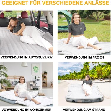 Надувний матрац KMZ SUV із вбудованим електричним насосом - потовщений та флокований матрац для подорожей та кемпінгу - вантажопідйомність 300 кг - сірий