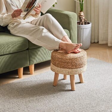 Пуф/підніжжя YMYNY з натуральної морської трави та соснових ніжок, сільський стиль, ручної роботи, для спальні, вітальні, для використання на вулиці, білий 323232 см HBD027W