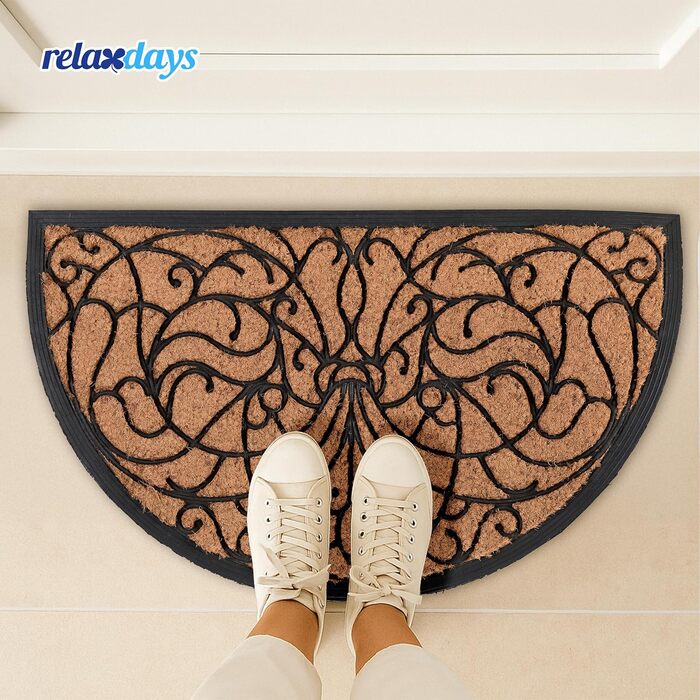 Килимок для дверей Relaxdays, кокос та гума, напівкруглий, декоративний, 100 x 60 см, для використання всередині та зовні приміщень, нековзний килимок для уловлювання бруду, натуральний