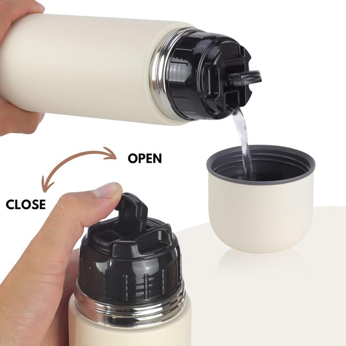 Термос Milu, ізольована пляшка, 1 л, 750 мл, 500 мл - ізольована пляшка для пиття з нержавіючої сталі, 100 герметична, з подвійною стінкою (Buttercream, 1000 мл) 1000 мл Buttercream