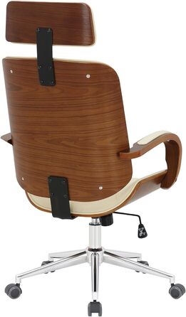 Офісне крісло CLP Dayton зі штучної шкіри, обертове крісло з підголівником, функцією гойдання, регулюванням висоти та функцією повороту на 360, колір горіх/кремовий