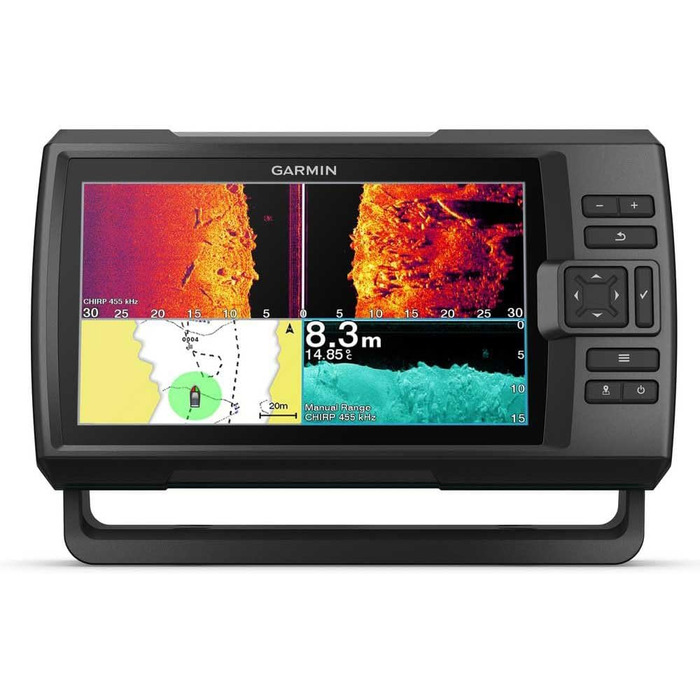Дисплей ехолота Garmin Striker Vivid розміром 9 дюймів, вбудований ехолот Chirp, ClearV та SideV, включаючи датчик так, GT52HW-TM