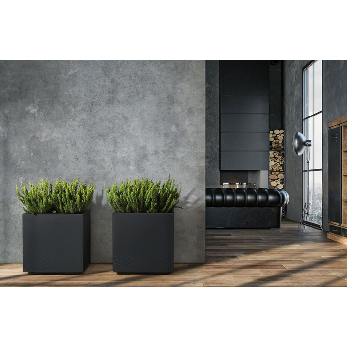 Кашпо Caro бетонного вигляду на коліщатках з пластику 100 переробленого (40см, антрацит) 40см антрацит, 24