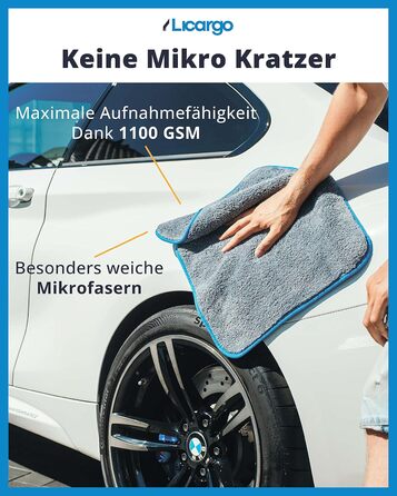 Абсорбуючі серветки з мікрофібри LICARGO 2 шт. з 1100 GSM - Дбайливі до лакофарбового покриття завдяки ультра-м'якій мікрофібрі - Безворсові полірувальні серветки - Серветка з мікрофібри Car Care, Серветки з мікрофібри Полірування автомобіля - 40x40см 2 ш