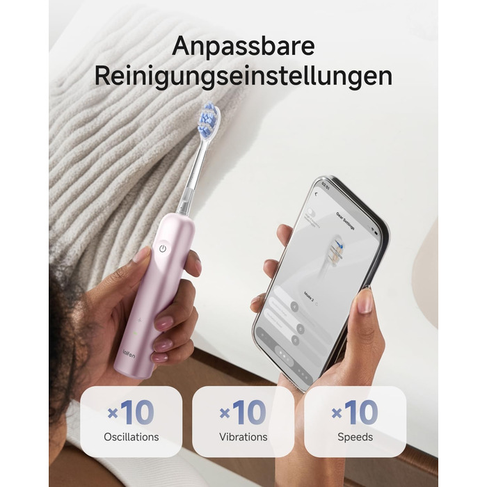 Звукова зубна щітка Laifen Wave Pro з 6 режимами чищення та акумулятором на 70 днів, 60 осциляції, контроль тиску, 2 інтелектуальні насадки (Алюмінієво-рожевий)