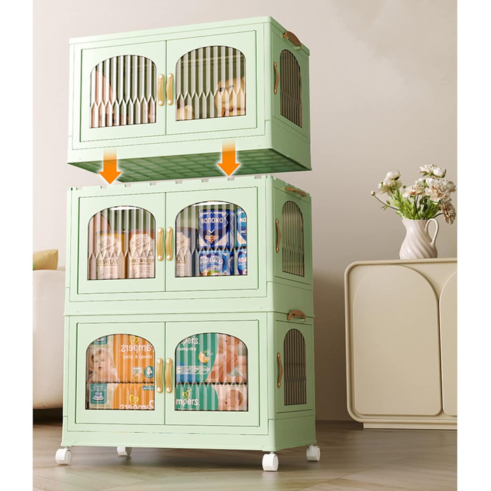 Кухонна шафа RMAN, кухонний буфет, сервант, шафа для зберігання з 3 дверима, великий простір для зберігання, 98 * 55 * 32,5 см, для кухні, вітальні, їдальні, зелений B-green