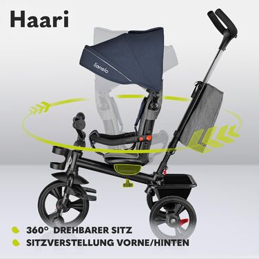 Триколісний велосипед LIONELO Haari 2в1 з ручкою від 18 місяців до 25 кг, вперед і назад, безкамерні гумові шини, вільний хід, кош