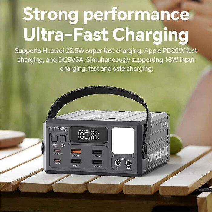 Павербанк зі швидкою зарядкою, потужністю 22,5 Вт від зарядного пристрою Konfulon (USB C, A, вхід і вихід постійного струму), PD3.