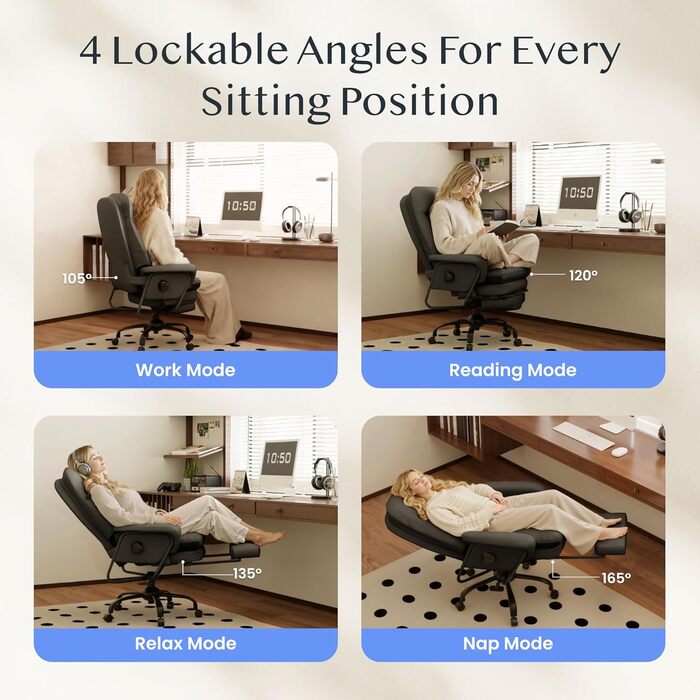 Ергономічне крісло FLEXISPOT 3-в-1 для відпочинку та офісу з функцією розкладання на 160, висувною підставкою для ніг, товстою комфортною подушкою з поліуретану. Ідеально підходить для роботи, відпочинку та дрімоти. CloudRest Gloss Black