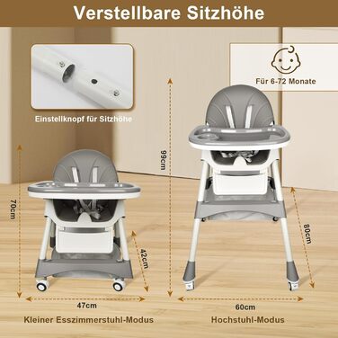 Стільчик для годування LINELUCK дитячий 6в1 з шезлонгом і дитячим кріслом-гойдалкою, регульований складаний дитячий стільчик з обі