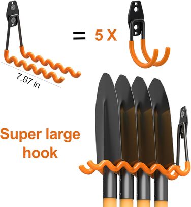 Настінні гачки для гаража та 2 кабельні стяжки, надміцні гачки для гаража, подвійні гачки для зберігання, тримач для інструментів, велосипеди, драбина, стілець великий помаранчевий, 10 шт.