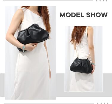 Жіноча клатч SUKUTU Плісирована сумочка Хмарка, вечірня сумочка з екошкіри, чорний колір