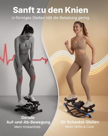 Степер MERACH U-подібної форми з низьким навантаженням та 3D-рухом, тихий велотренажер із РК-дисплеєм для відображення часу, кроків та калорій, нековзні педалі, компактний для дому та квартири 2511