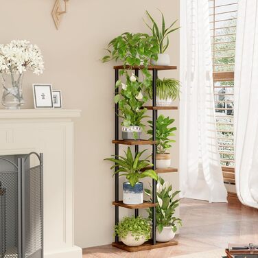 Велика підставка для рослин Bamworld для кімнатних рослин, 6-рівнева металева полиця для рослин, тримач для рослин, стійка для кількох рослин, горщики для патіо, саду, кута, балкону, вітальні, 6-рівнева рустикальна коричнева