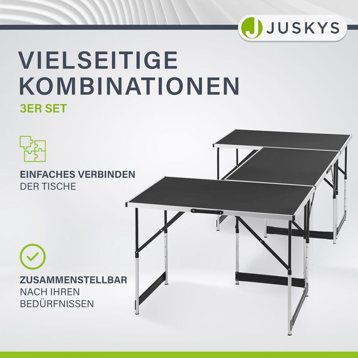 Багатофункціональний стіл Juskys, комплект із 3 предметів - Складаний, регульована висота - Алюмінієвий розкладний стіл 100x60 см - Блошиний ринок, стіл для обклеювання шпалерами, кемпінговий стіл - Чорний стіл