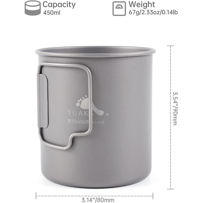 Титанова кружка TOAKS 450 мл для походів, кемпінгу, кавника, надлегкого кемпінгового посуду 450 мл
