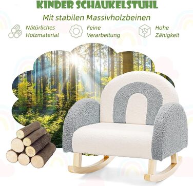 Дитяче крісло DREAMADE, Дитячий диван з велюрової тканини зі спинкою, ніжками з масиву дерева та пристроєм проти перекидання, Крісло-гойдалка для дитячої ігрової кімнати, спальні, вітальні, для дітей 3-5 років (сірий)