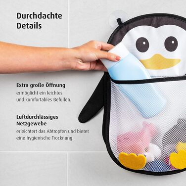 Мережа для іграшок Reer MyHappyPingu, гігієнічне зберігання для іграшок у ванні, полиця для ванни