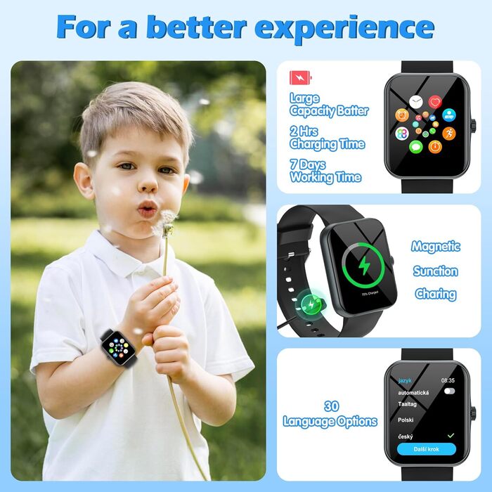 Дитячий смарт-годинник, дитячий спортивний фітнес-годинник для дівчаток та хлопчиків з крокоміром, понад 100 спортивних режимів, будильник, ігри, секундомір, дитячий годинник, повідомлення, годинник активності для підлітків 5-16 років, подарунки, чорний