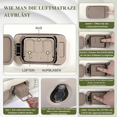 Надувний матрац KMZ для позашляховиків із вбудованим повітряним насосом, товстіший флок, самонадувальний, портативний надувний матрац для позашляховиків, мінівенів, кемпінгу, використання на свіжому повітрі, швидке надування та здування