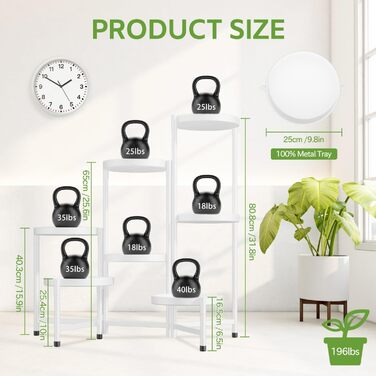 Велика 7-рівнева металева підставка для рослин, підставка для квітів, полиця для рослин, для приміщень/вулиці, складна кімнатна підставка для рослин, полиця для саду, балкону, вітальні (кругла, чорна) 7 рівнів, біла