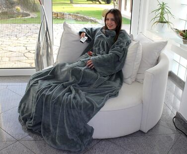 Пухнастий плед для телевізора Brandsseller з рукавами 170x200 см, з кашеміру - накидка на ніжки та 2 кишені - м&39який плед, покривало сірого кольору 170x200 см сірого кольору