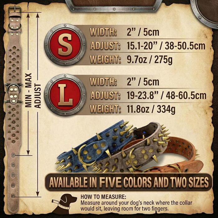 Міцний нашийник для собак з заклепками, для середніх та великих порід, розмір S, чорний ()