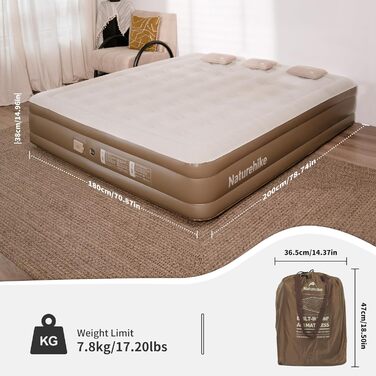 Надувний матрац Naturehike для 3 осіб, що самонадувається, з насосом на батарейках - надувне ліжко для гостей 200x180x38 см для кемпінгу та дому, легкий, зручний та швидко надувається, коричневий/3 особи/38 см