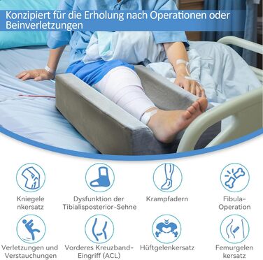 Подушка для ніг KingPavonini з 4-ступінчастим регулюванням висоти для післяопераційного/травмового/відпочинкового використання, подушка для ніг з піни з пам&39яттю форми з 3 ручками та знімною м&39якою вставкою, оксамитовий чохол, який можна прати, на одн