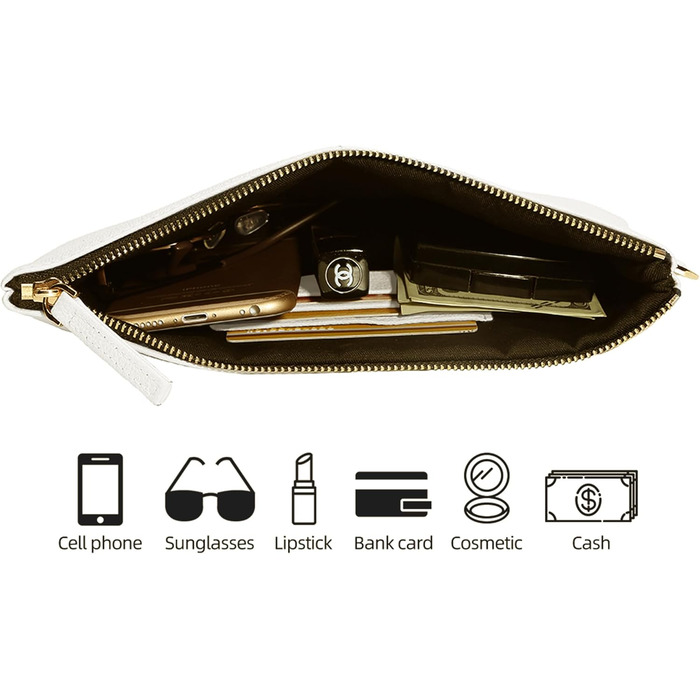 Клатч-гаманець жіночий зі шкіри ягняти, великий, м'який, дизайнерський з ремінцем, колір - світло-бежевий