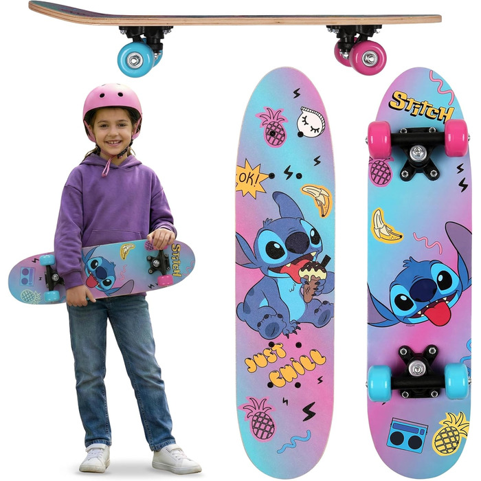 Дерев&39яний скейтборд Disney Stitch, 61 см, нековзний, легкий та стійкий, 20-50 кг