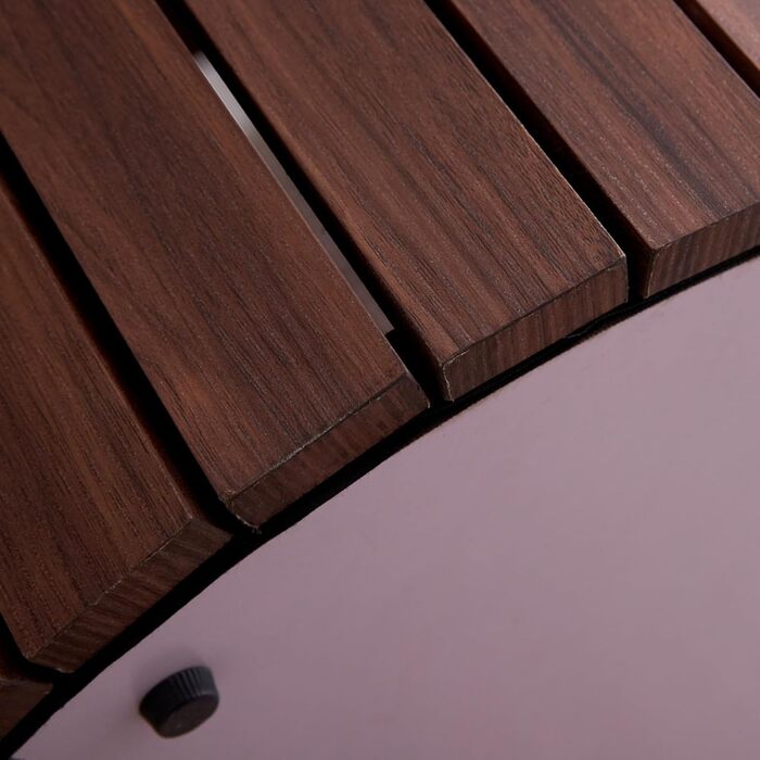 Сучасний круглий обідній стіл у стилі вабі-сабі, темно-коричневий з дерев&39яною текстурою та циліндричною основою, 120 x 120 x 76 см