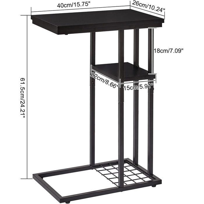 Журнальний столик YMYNY C-подібної форми, елегантний маленький диван-столик, промисловий дизайн, диван-столик 40 x 26 x 61,5 см, стіл для вітальні, спальня, вітальня, чорний HST004B, комплект з 1 предмета, чорний