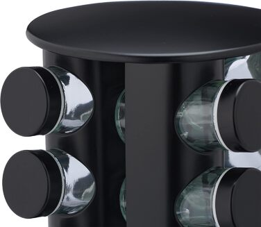 Карусель для спецій Relaxdays з 12 баночками для спецій, включаючи вставку-шейкер, обертова, багаторазова підставка для спецій для кухні, чорна