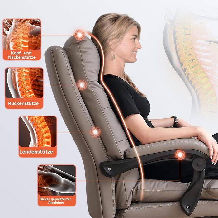 Офісне крісло з м&39якою підкладкою та високою спинкою, ігрове крісло, крісло керівника з підставкою для ніг, ергономічне шкіряне комп&39ютерне крісло для домашнього офісу, хакі, 50*55*107