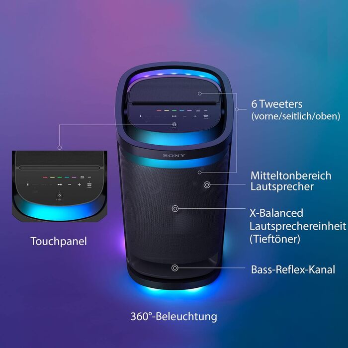 Потужна Bluetooth колонка для вечірок з всеспрямованим звуком (підсвічуванням, для використання в приміщенні і на вулиці, акумулят